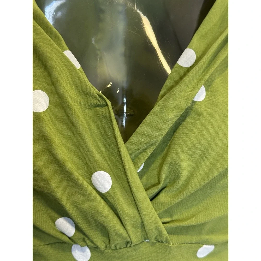 Unique Vintage Dress Womens Small 4 Green Polka Dot Retro Midi - Picture 7 of 16